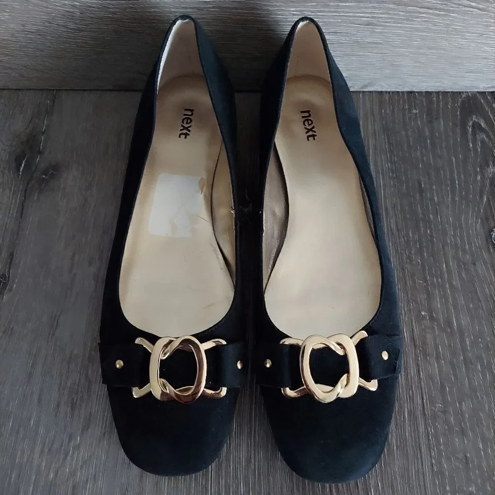 Next Black Suede Flats with Gold Accents 9